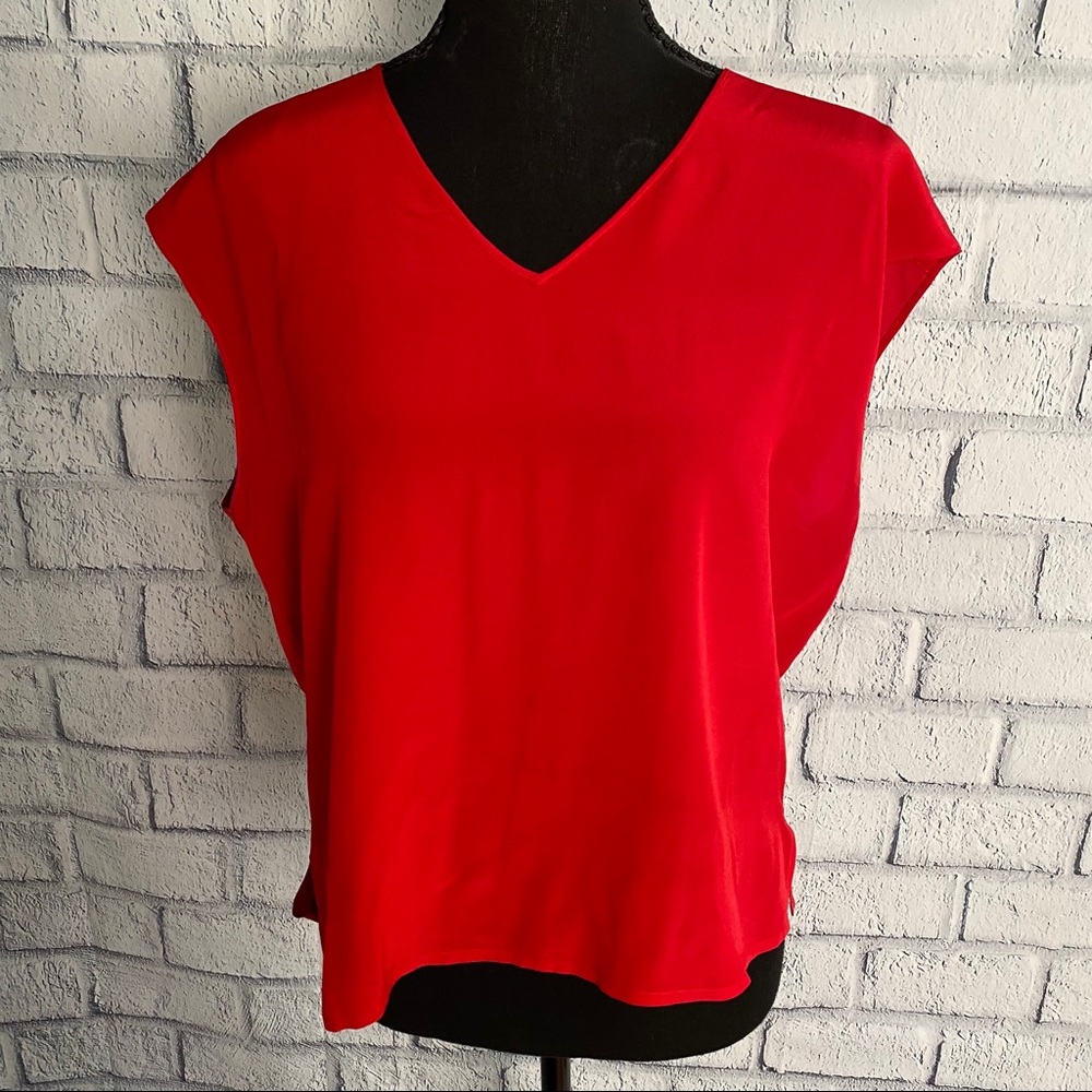 Oleg Cassini Women's Red Silk Short Sleeve Blouse
